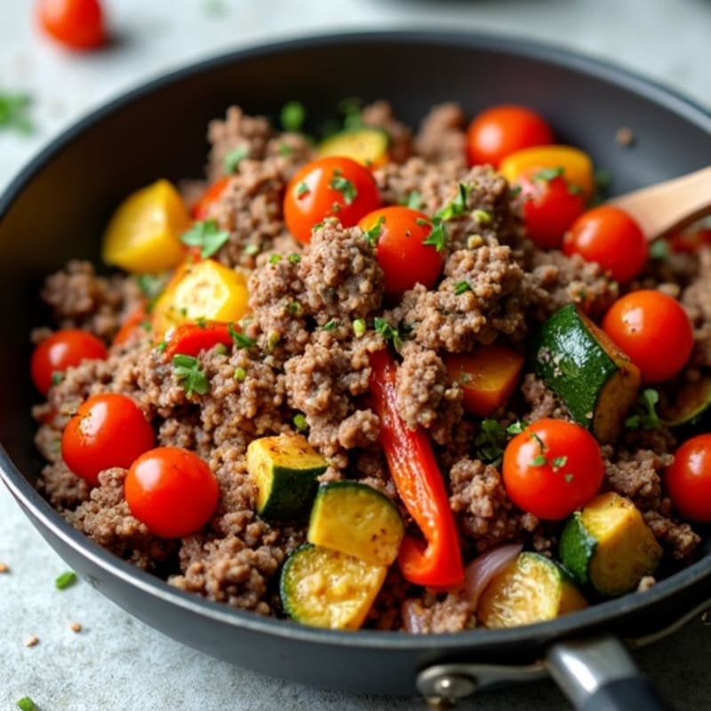 Lean Ground Beef and Roasted Vegetable Skillet