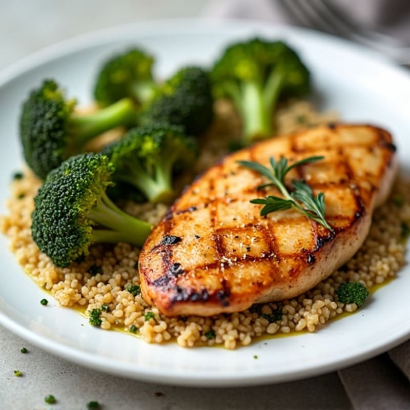 Grilled Chicken Breast with Roasted Broccoli and Quinoa