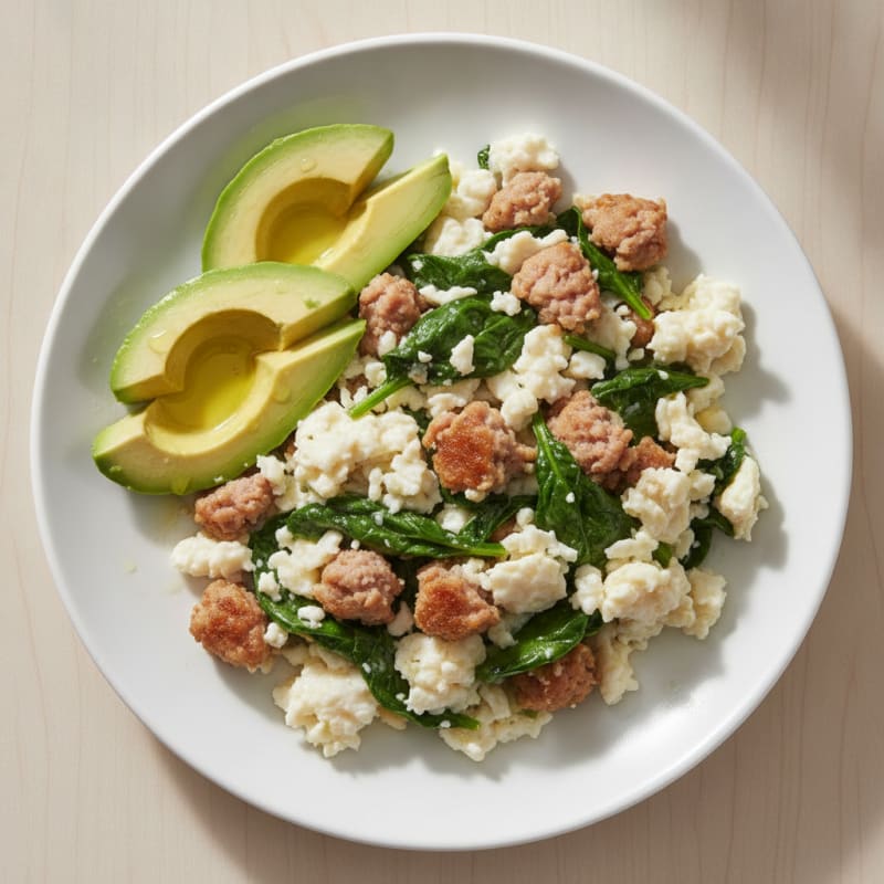 Scrambled Egg Whites with Turkey Sausage and Spinach