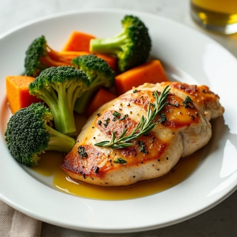 Herb-Roasted Chicken with Crispy Sweet Potatoes and Broccoli