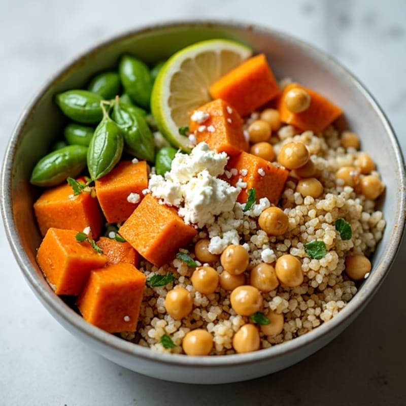 Roasted Sweet Potato Quinoa Bowl with Crispy Chickpeas