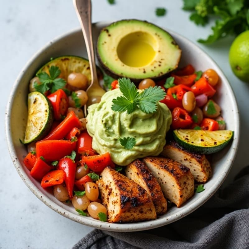 Spicy Chipotle Chicken Bowl with Roasted Veggies and Creamy Avocado