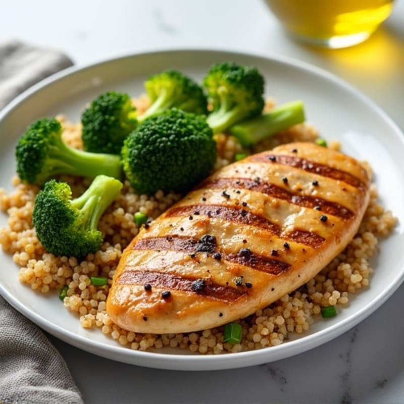 Grilled Chicken Breast with Quinoa and Roasted Broccoli