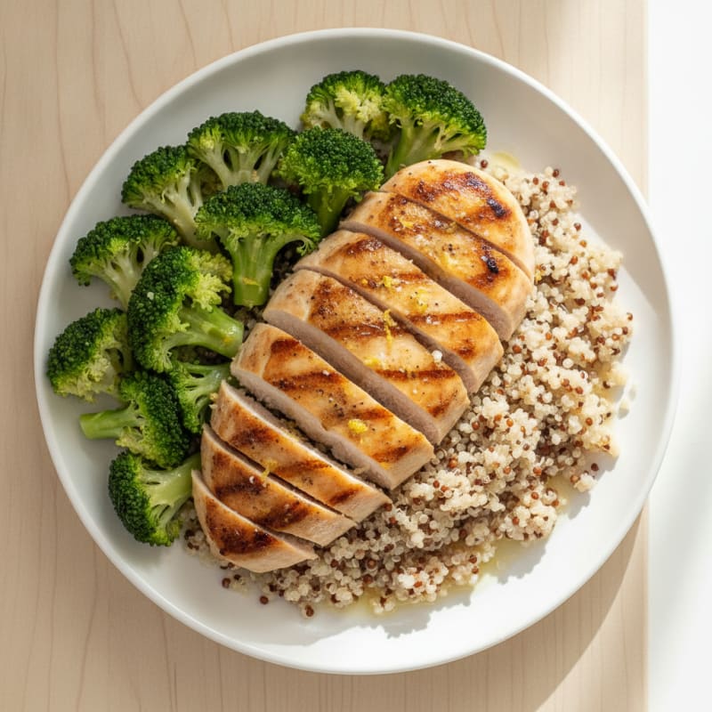 Grilled Chicken Breast with Quinoa and Steamed Broccoli