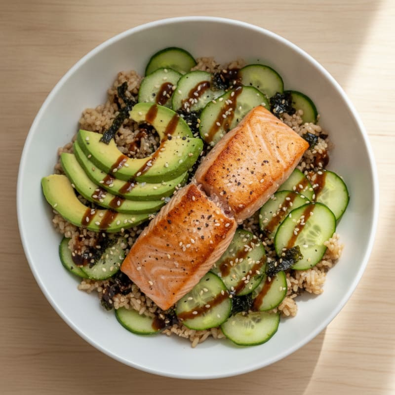 Sushi Rice Bowl with Salmon and Avocado