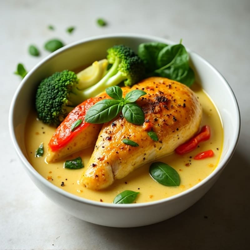 Creamy Coconut Green Curry Chicken with Fresh Vegetables