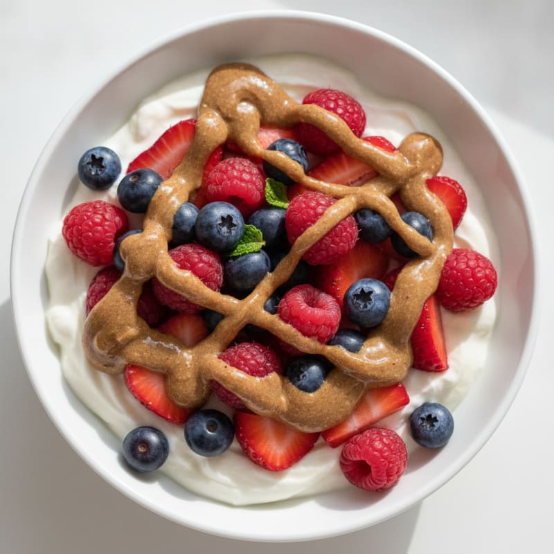 Greek Yogurt Protein Parfait with Mixed Berries and Almond Butter