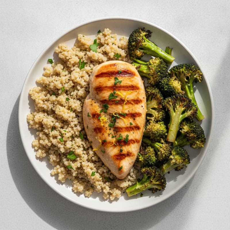 Grilled Chicken Breast with Quinoa and Roasted Broccoli