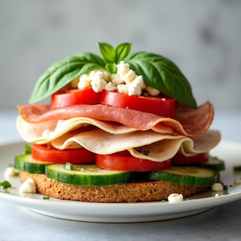 Lean Turkey-Prosciutto Stack with Fresh Mediterranean Vegetables