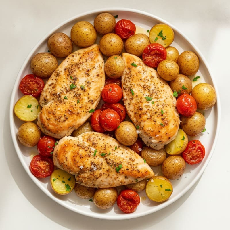 Italian Herb Chicken with Roasted Tomatoes and Potatoes