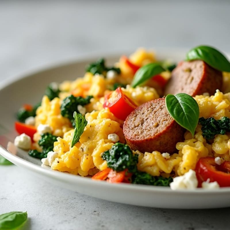 Egg White and Turkey Sausage Scramble with Spinach