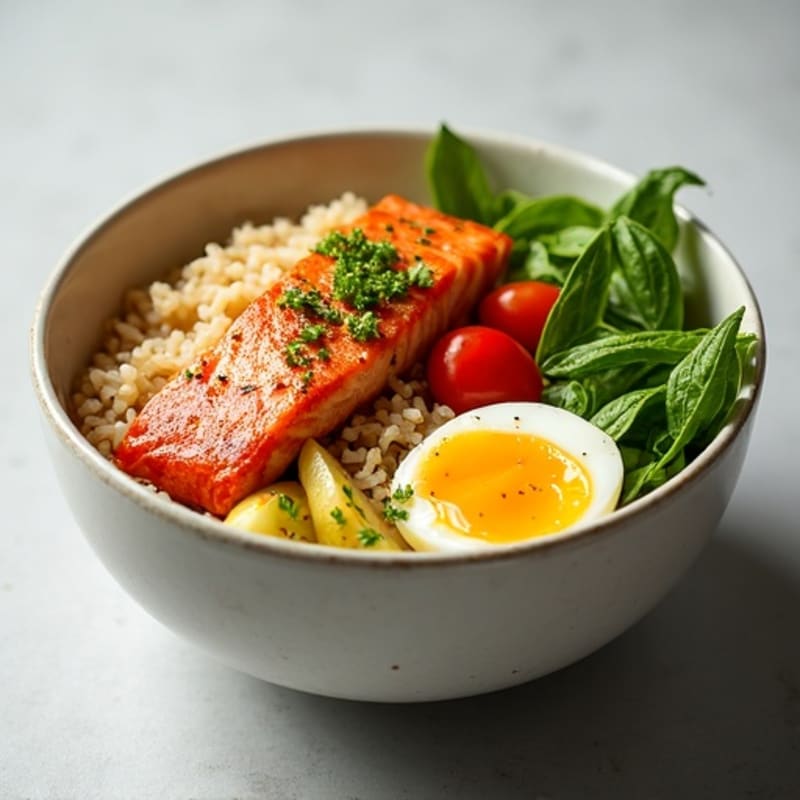 Spicy Salmon Fresh Vegetable Rice Bowl
