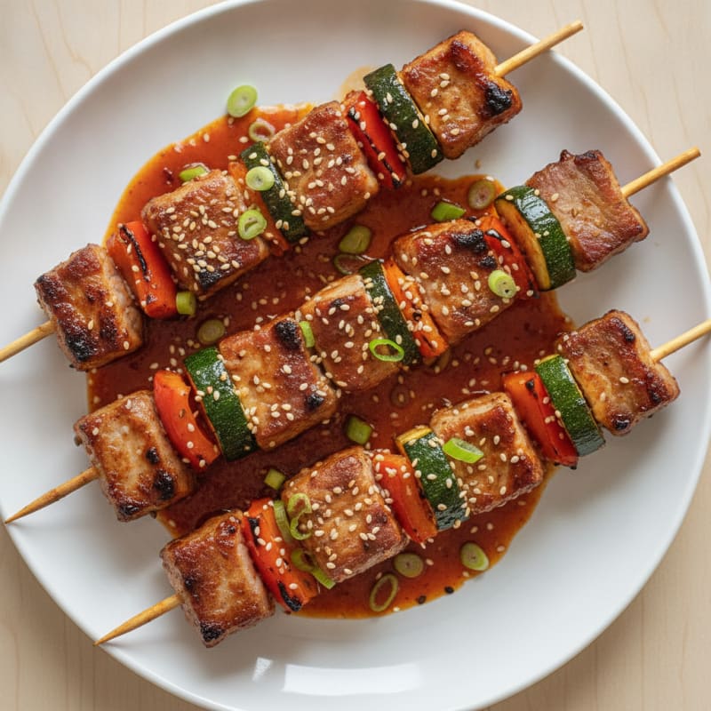 Spicy Gochujang Pork Belly Skewers