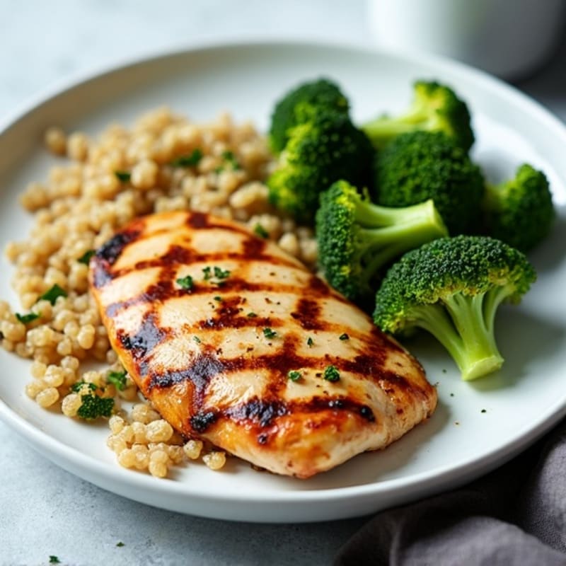 Grilled Chicken Breast with Roasted Broccoli and Quinoa