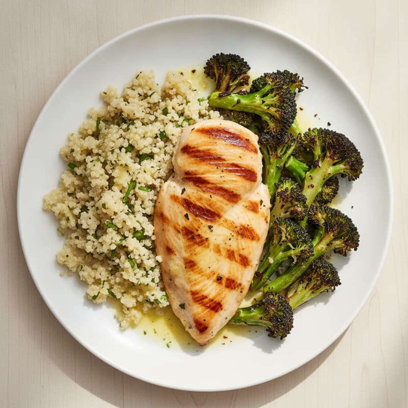 Grilled Chicken Breast with Quinoa and Roasted Broccoli