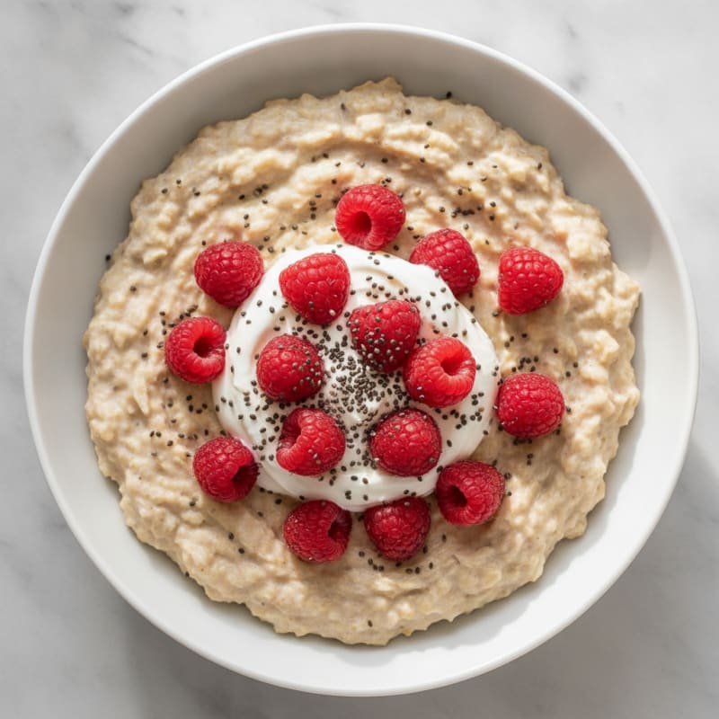 Egg White Oatmeal with Raspberries and Chia
