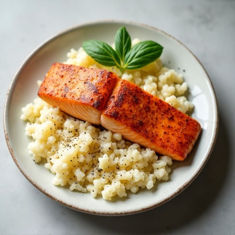 Crispy Pan-Seared Salmon with Cauliflower Rice