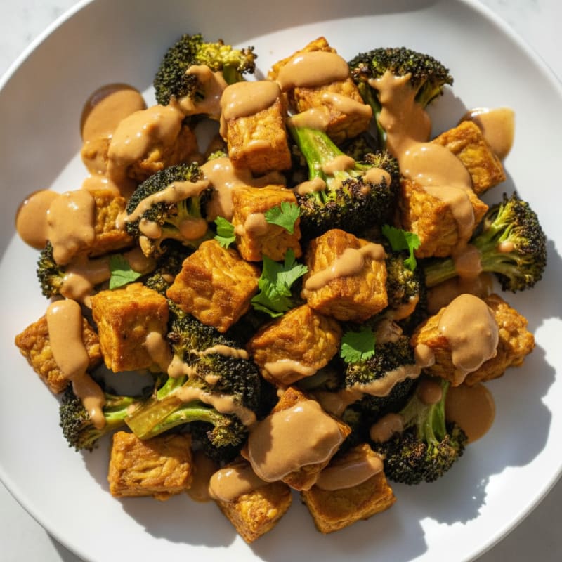 Roasted Tempeh & Broccoli with Peanut Sauce