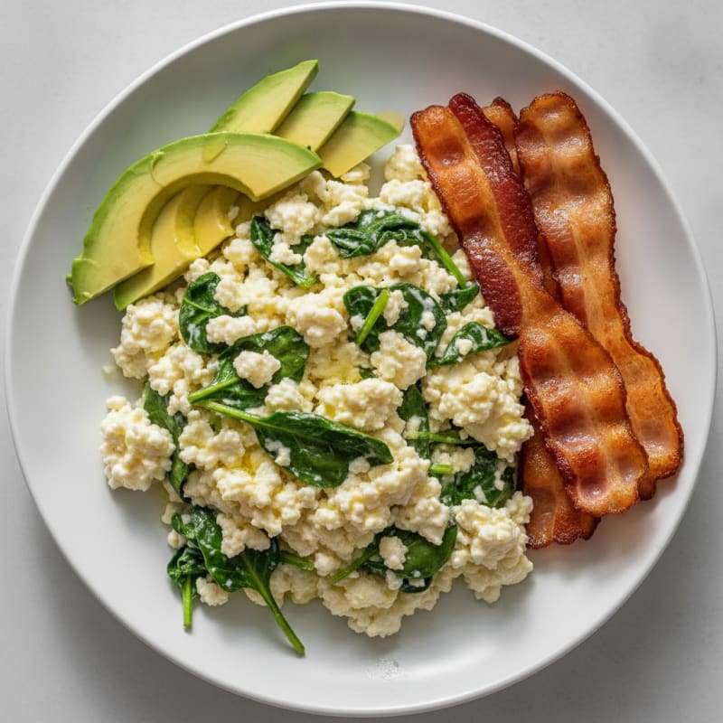 Cottage Cheese Scramble with Spinach and Turkey Bacon