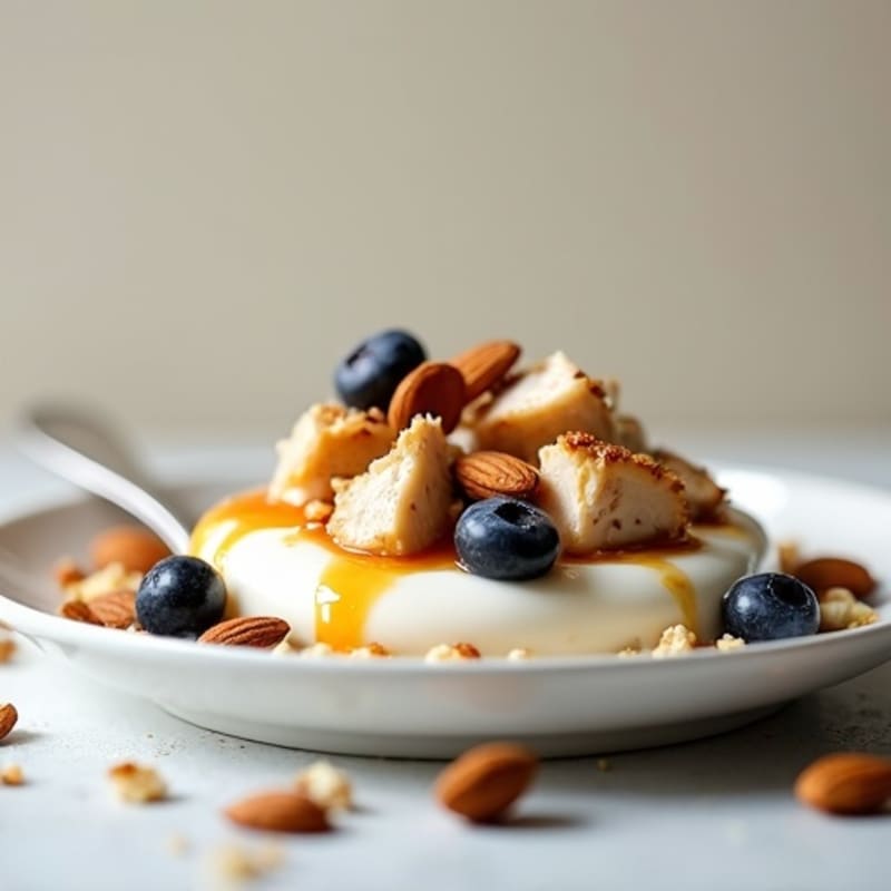 Vanilla Protein Greek Yogurt with Chopped Chicken and Almonds