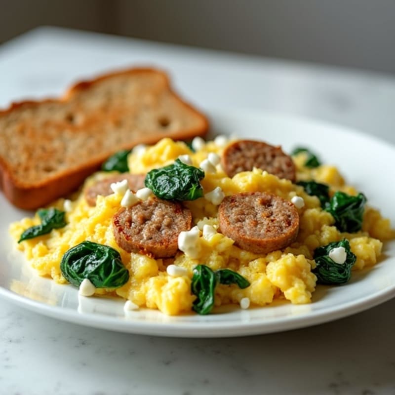 Egg White Scramble with Turkey Sausage and Spinach