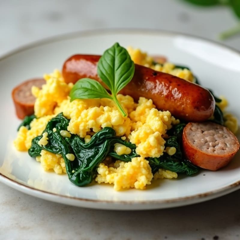 Egg White Scramble with Turkey Sausage and Sautéed Spinach