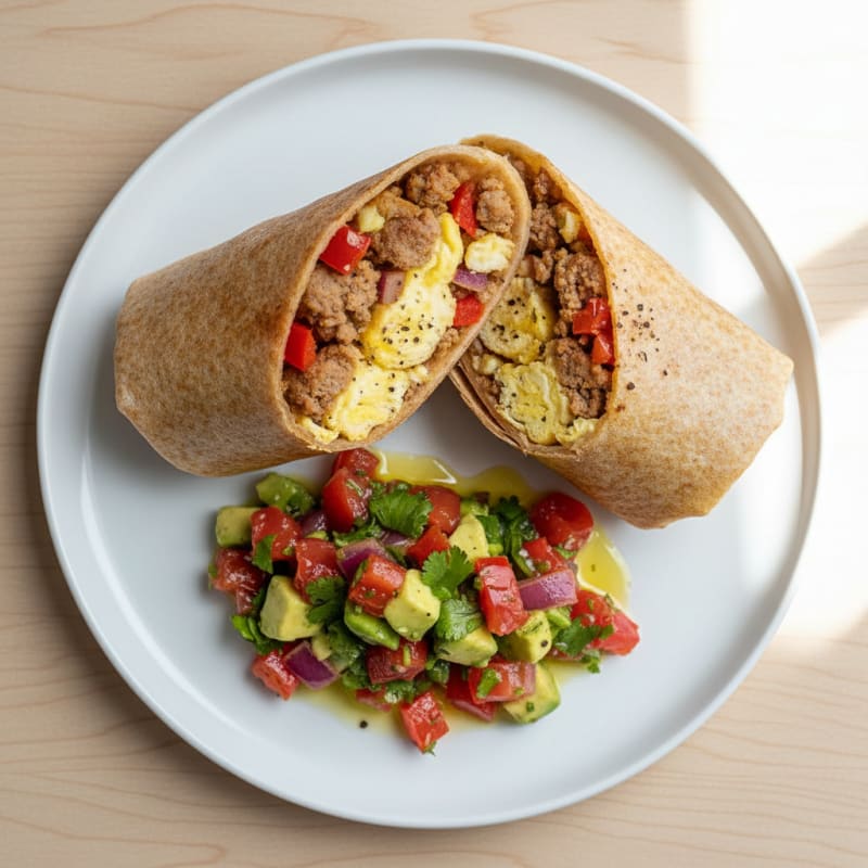 Hearty Sausage Breakfast Burrito with Salsa