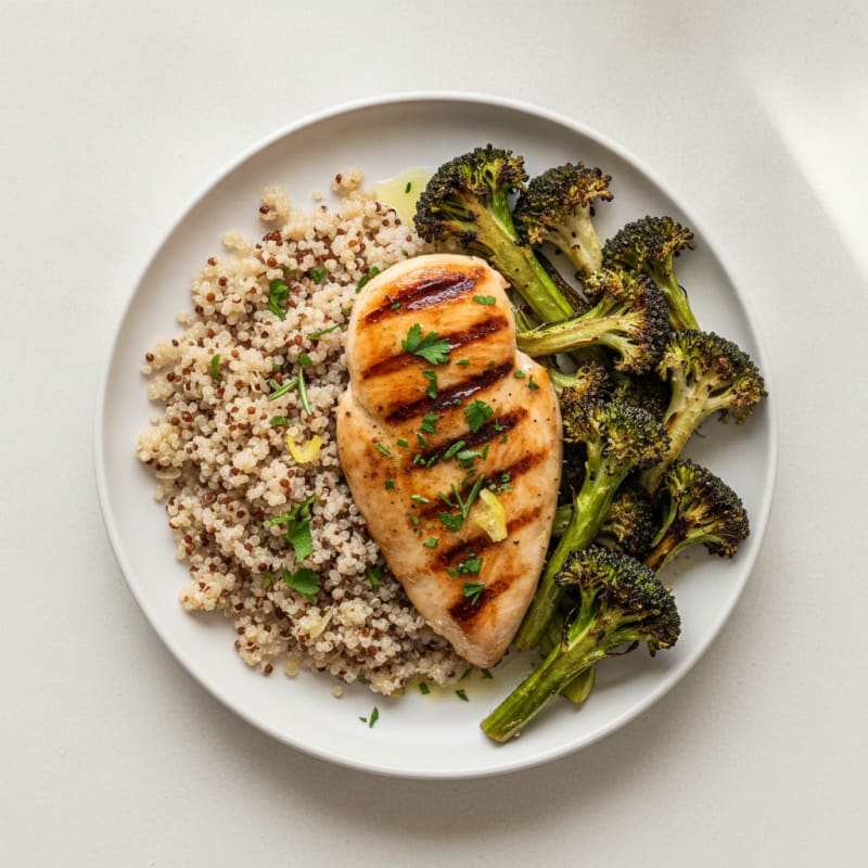 Grilled Chicken Breast with Quinoa and Roasted Broccoli