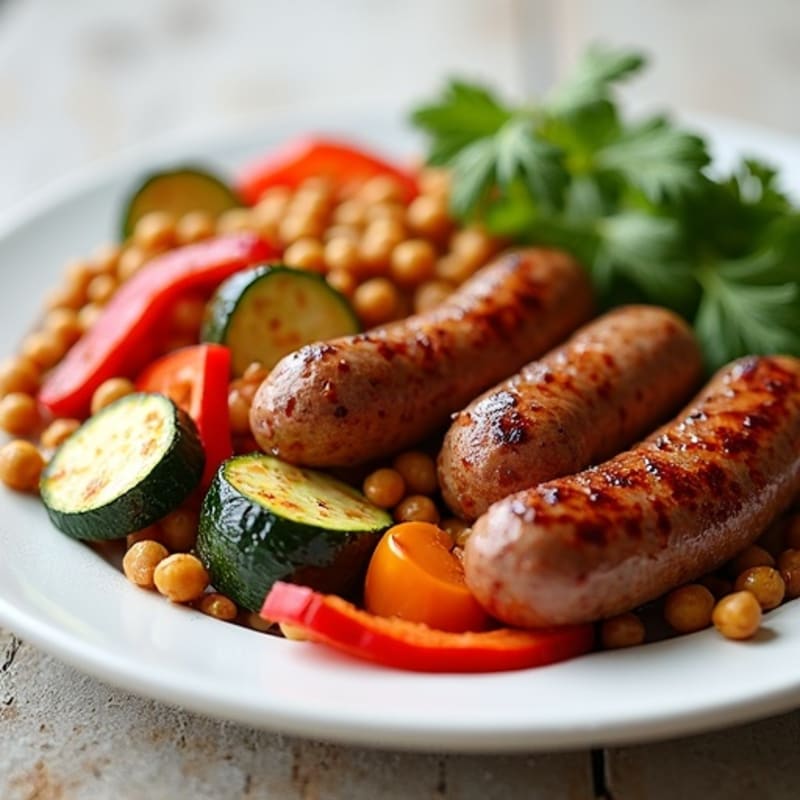 Smoked Beef Sausage with Crispy Roasted Vegetables