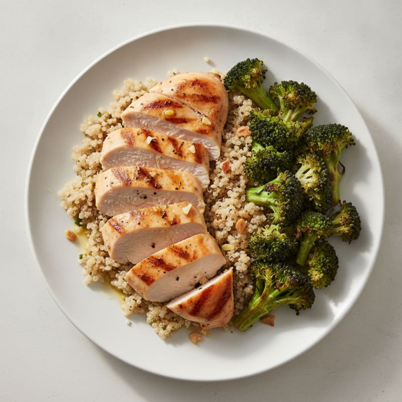 Grilled Chicken Breast with Quinoa and Roasted Broccoli