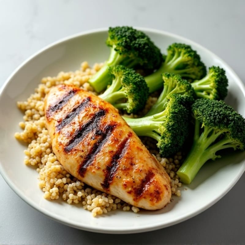 Grilled Chicken Breast with Roasted Broccoli and Quinoa