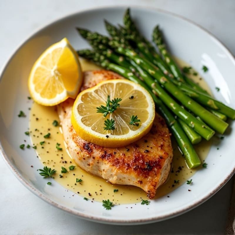 Lemon Garlic Pan-Seared Chicken with Roasted Asparagus