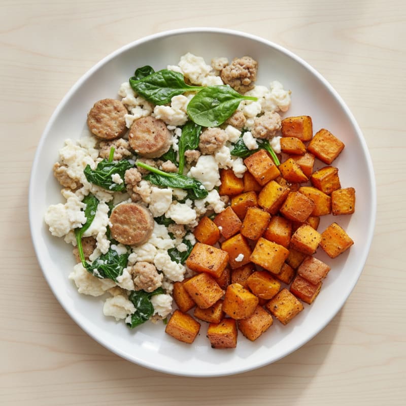 Egg White and Turkey Sausage Scramble with Spinach