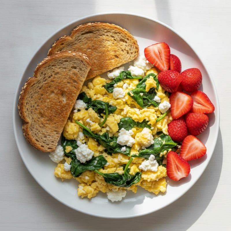 Scrambled Eggs with Spinach and Cottage Cheese