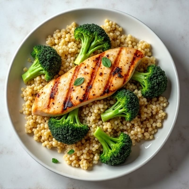 Grilled Chicken and Quinoa Salad with Roasted Broccoli