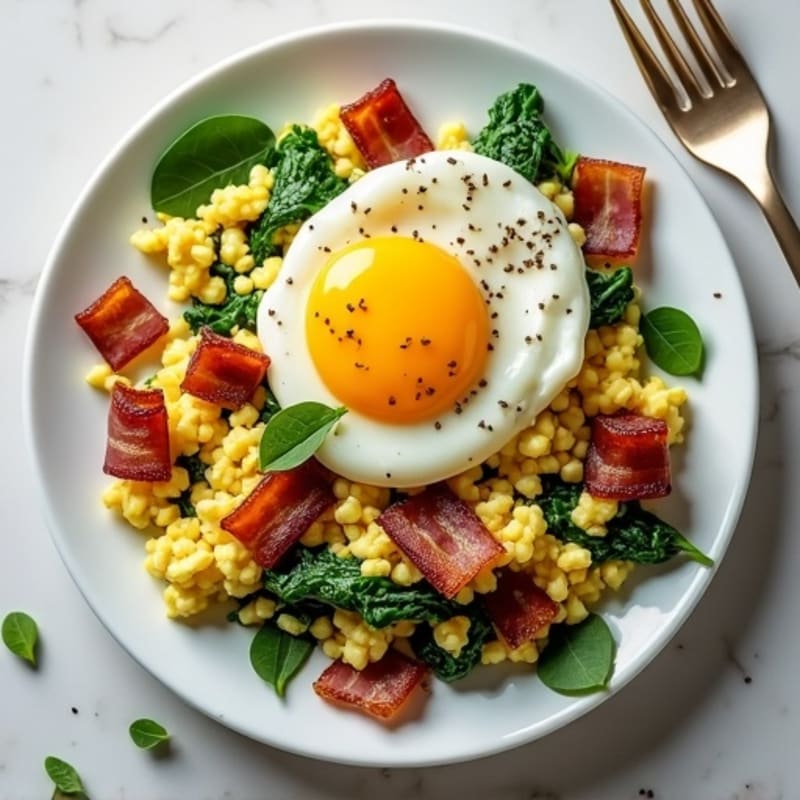 Cottage Cheese Scramble with Spinach and Turkey Bacon