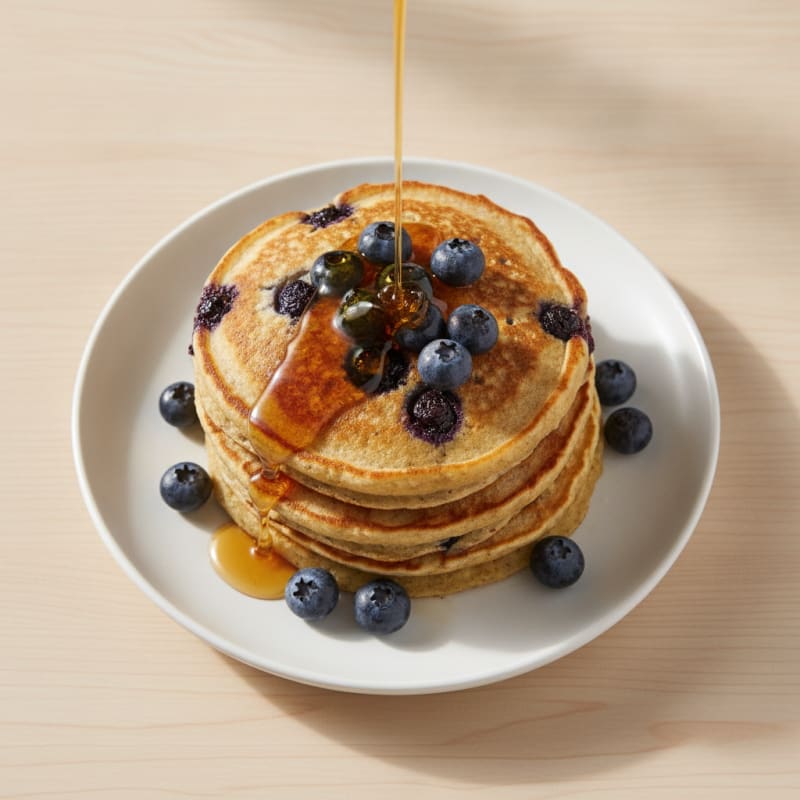 Blueberry Ricotta Pancakes with Maple Syrup