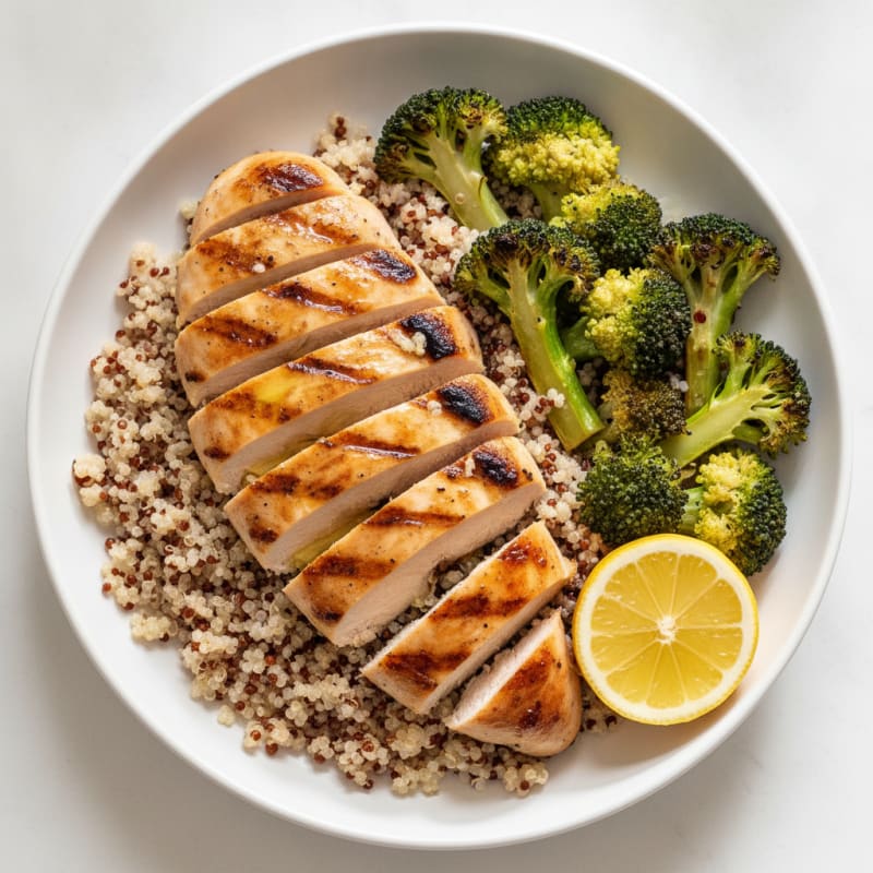 Grilled Chicken Breast with Quinoa and Roasted Broccoli