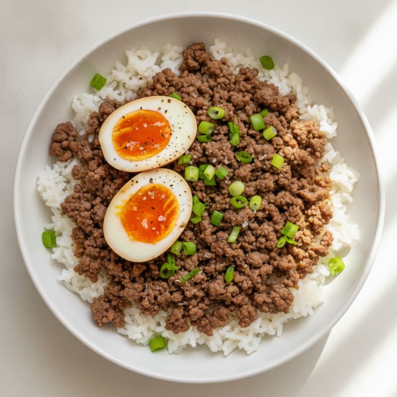 Ground Beef and Egg Rice Bowl