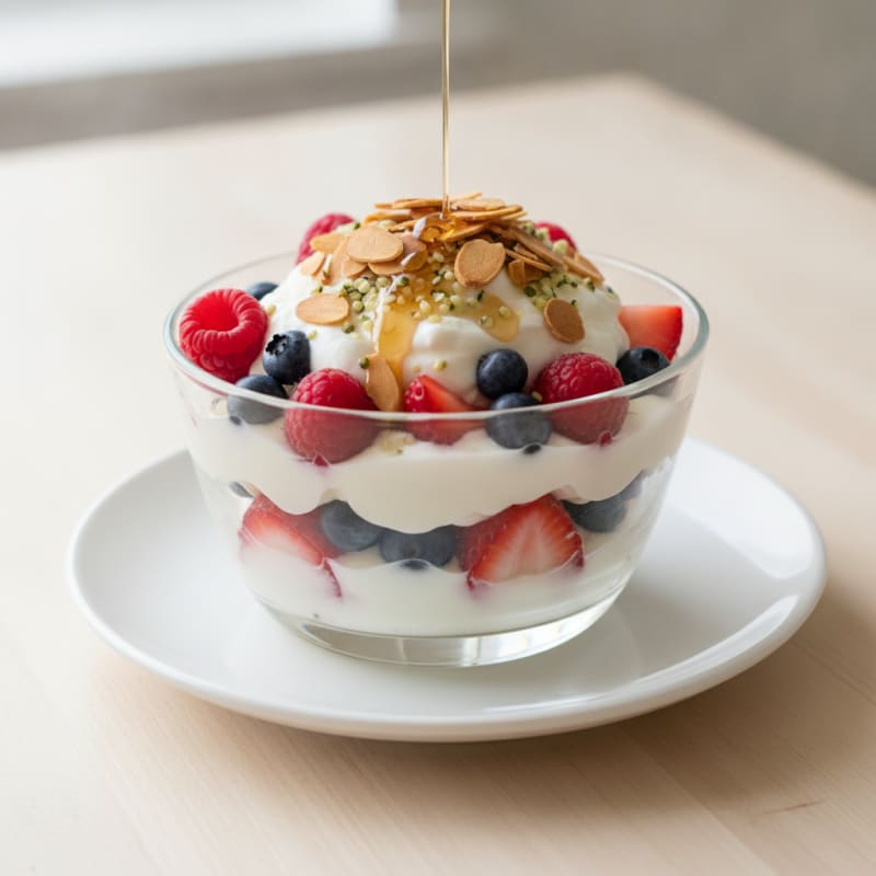 Creamy Greek Yogurt Parfait with Mixed Berries and Almonds