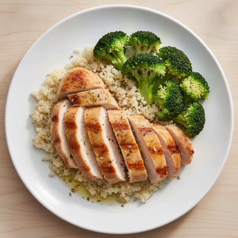 Grilled Chicken Breast with Quinoa and Steamed Broccoli