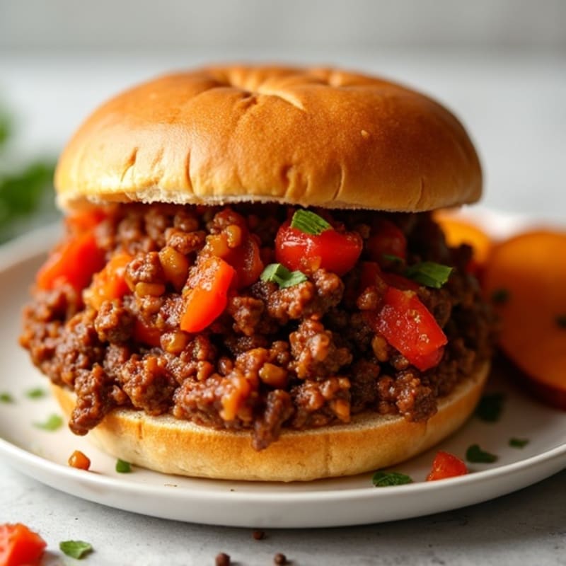 Hearty Lean Ground Beef Sloppy Joe with Roasted Sweet Potato Rounds