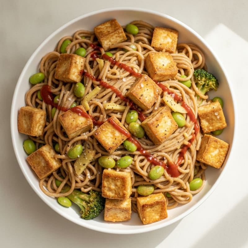 Peanut Noodles Baked Tofu Bowl