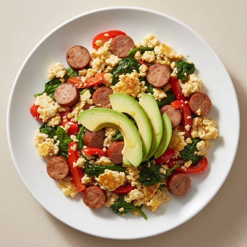 Egg White Veggie Scramble with Turkey Sausage