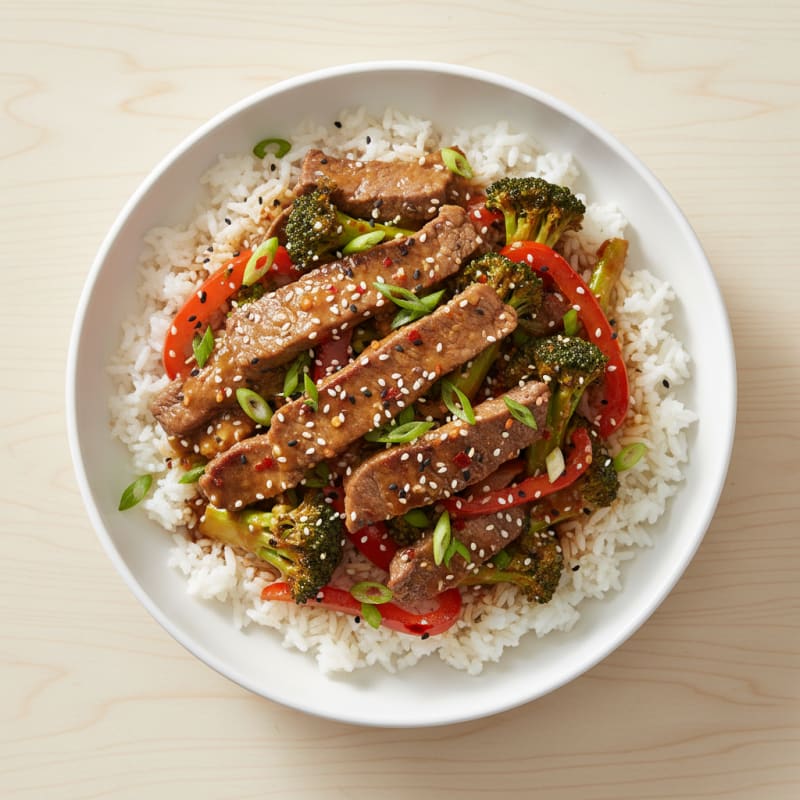Sesame Beef Stir-Fry Rice Bowl