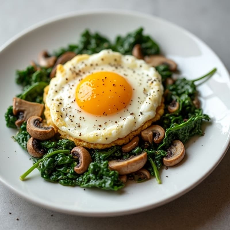 Savory Egg Scramble with Sautéed Spinach and Mushrooms