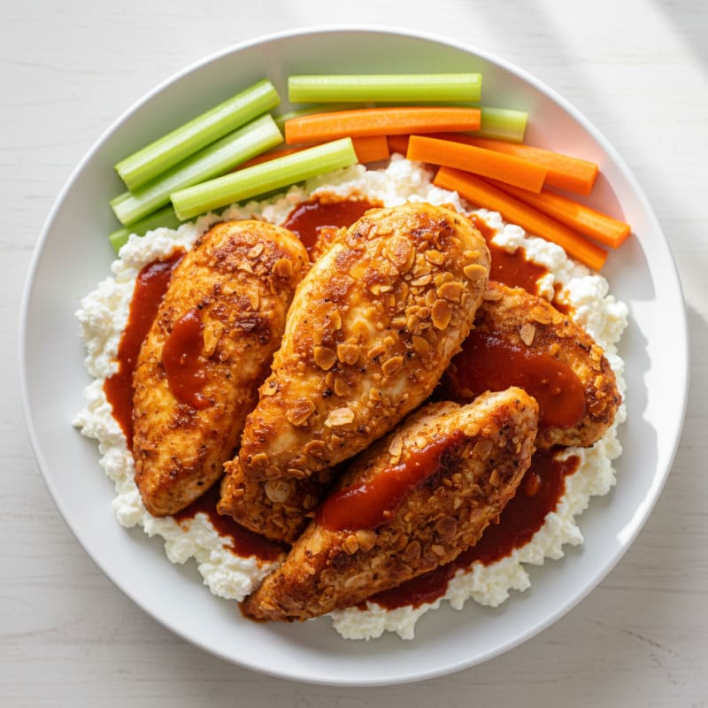 Crispy Buffalo Chicken with Creamy Cottage Cheese