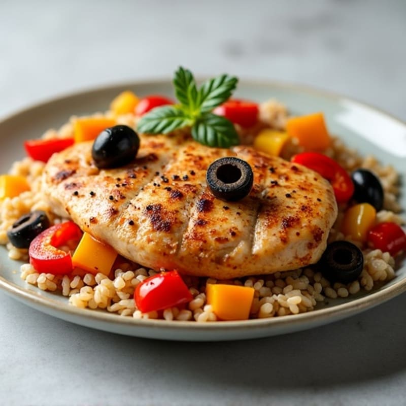 Hearty One-Pan Chicken and Rice with Bell Peppers and Olives
