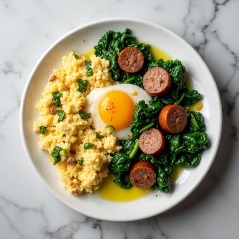 Egg White Scramble with Sautéed Spinach and Turkey Sausage