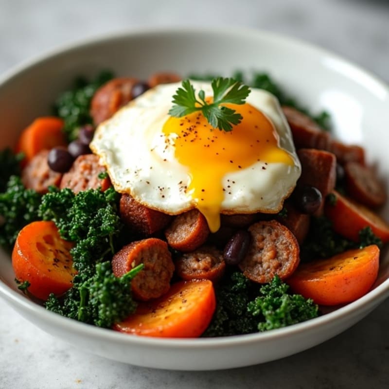 Crispy Sweet Potato and Kale Hash with Poached Eggs